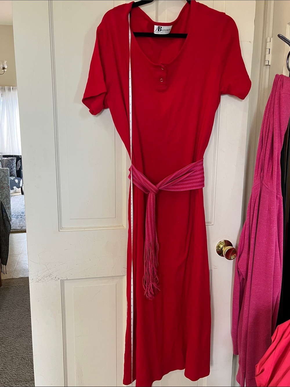 AB Studio Red Midi Dress with Pink/red Waist Sash
